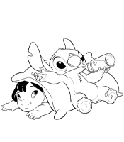 A coloring page of lilo and stitch